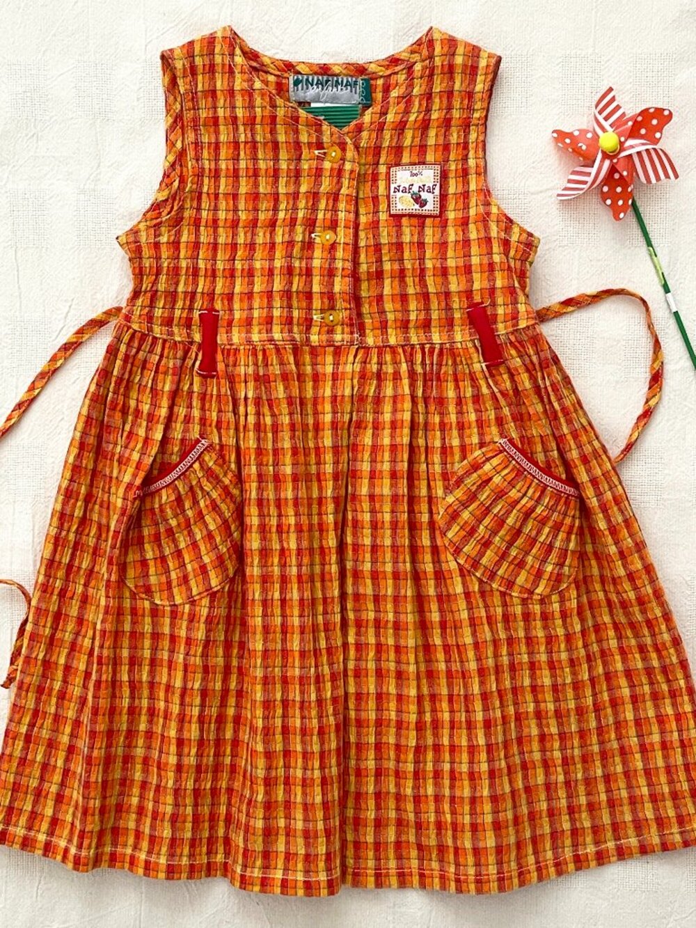 Girls Summer Size 3 Dress French Brand NafNaf NWT Vintage Size 3 Orange Check
